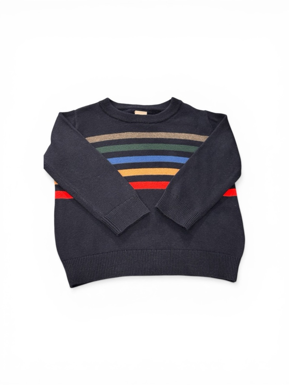 GAP Toddler Boy 12-18M Navy Crewneck Sweater with Rainbow Chest Stripes